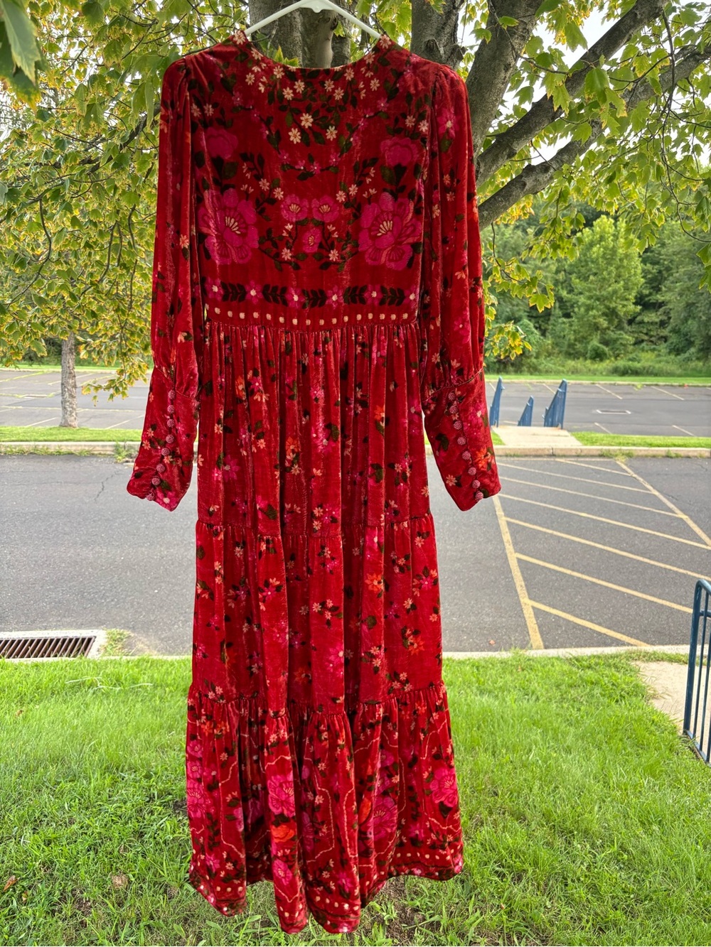 FARM Rio Red Floral Velvet Maxi Dress - Picture 5 of 8